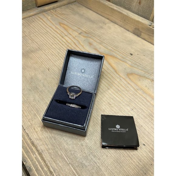 SZ 7 Lustro Stella Sterling Silver Bridal Set Rings 925  Large Stone - Picture 2 of 9